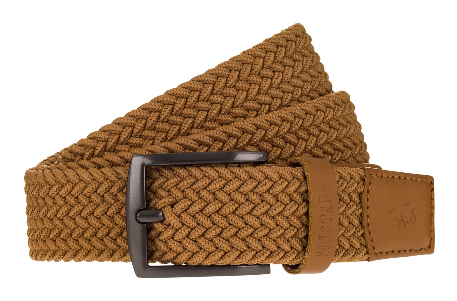 MUSTANG 35mm Braided Leather Belt W90 Middle Brown