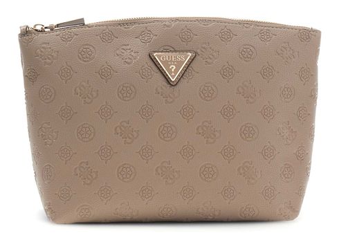 GUESS Wilder Top Zip Cosmetic Bag XL Taupe Logo