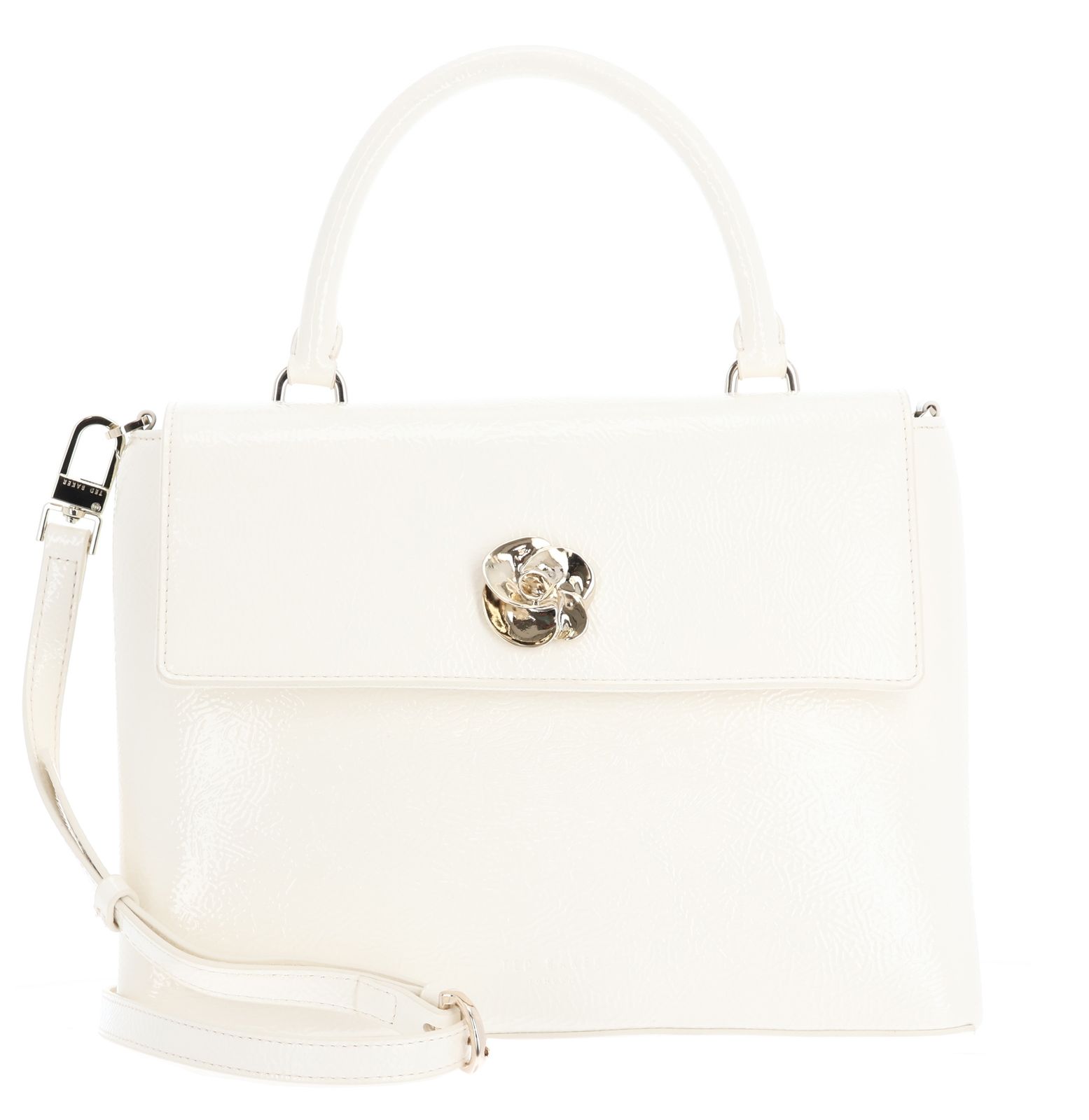 Ted Baker Rosenau Rose Detail Crinkle Medium Top Handle Bag M Ivory