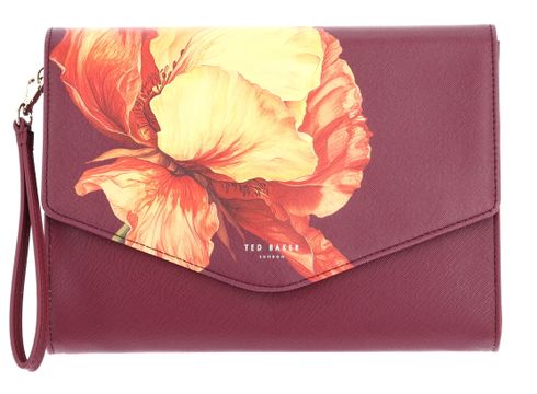 Ted Baker Shimena Printed Flower Icon Envelope Pouch Wine