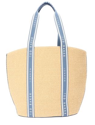 Ted Baker Raffia Webbing Detail Raffia Large Tote Bag Blue
