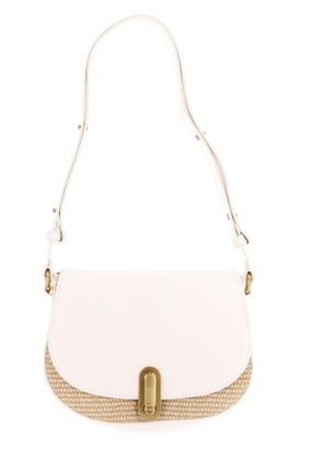 Ted Baker Kkaia Twist Lock Detail Raffia Trim Shoulder Bag S Ivory