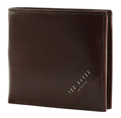 Ted Baker Prugs Embossed Corner Leather Bifold Coin Wallet Brown
