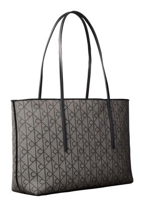 Calvin Klein Emblem AOP Jacquard Tote Bag Lotus Beige / Black