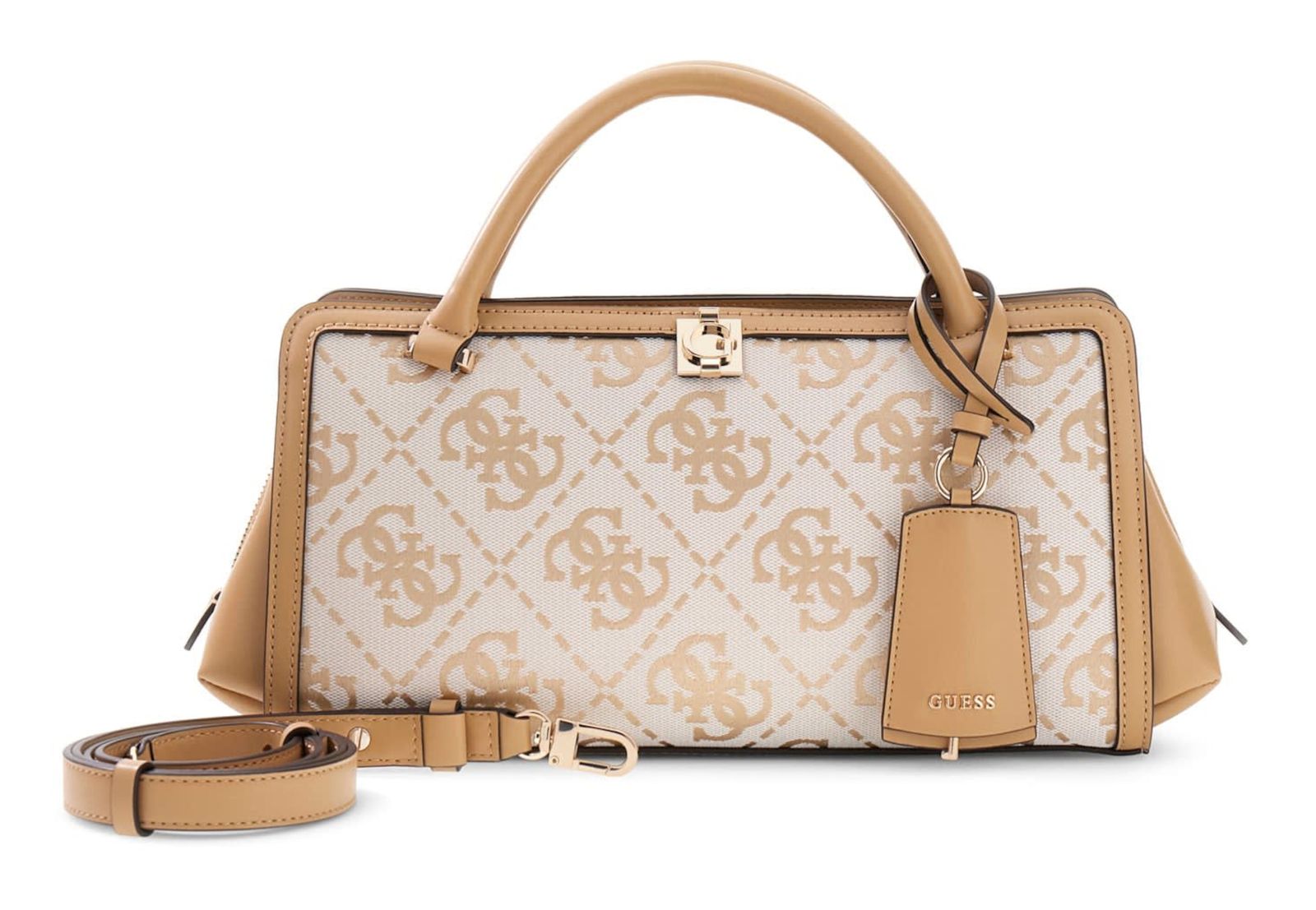 GUESS Audrey Logo Girlfriend Satchel S Beige Logo