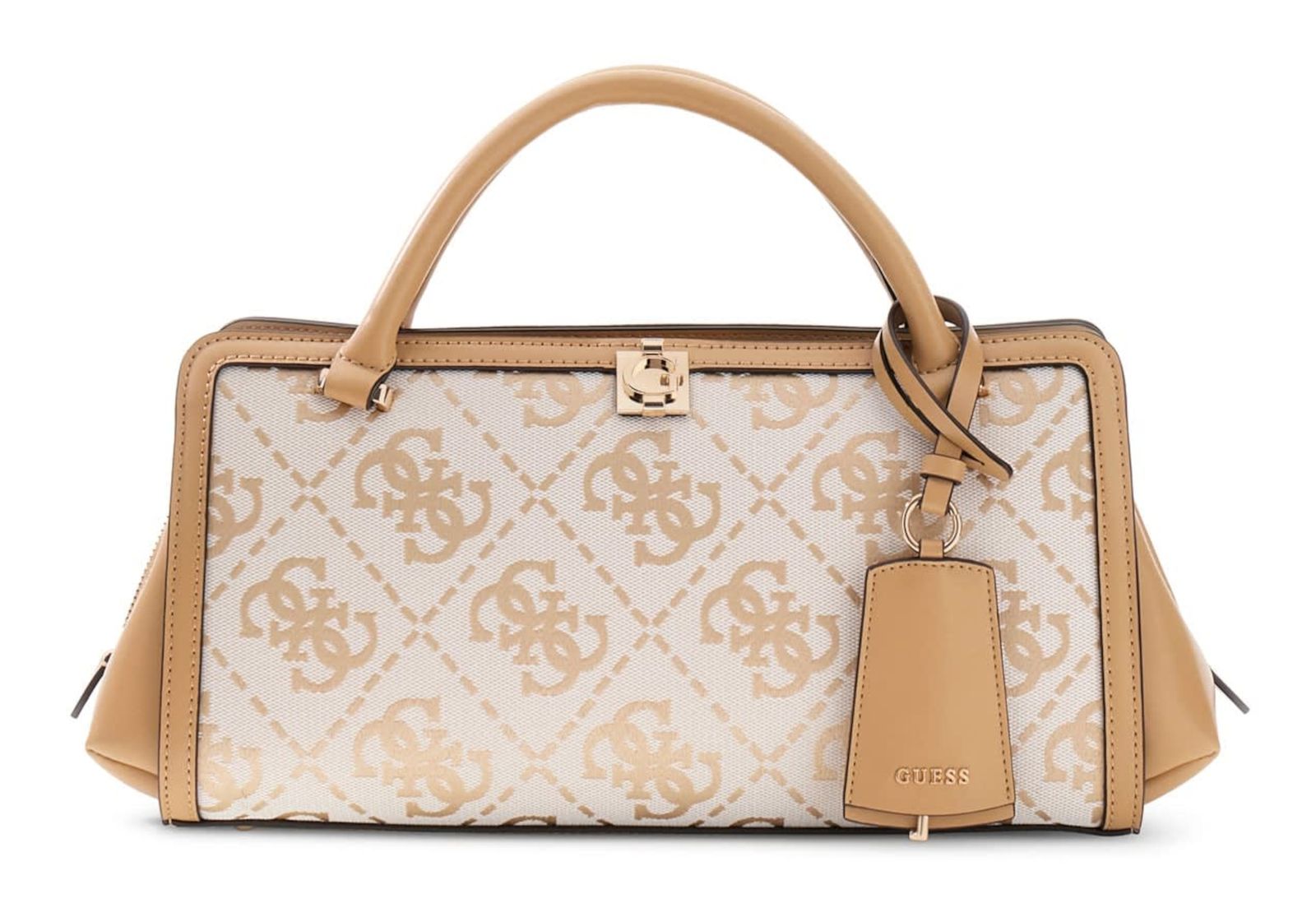 GUESS Audrey Logo Girlfriend Satchel S Beige Logo GUESS Audrey Logo Girlfriend Satchel S Beige Logo