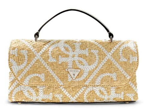 GUESS Kirsten Top Handle Flap Bag Natural / Cream White GUESS Kirsten Top Handle Flap Bag Natural / Cream White