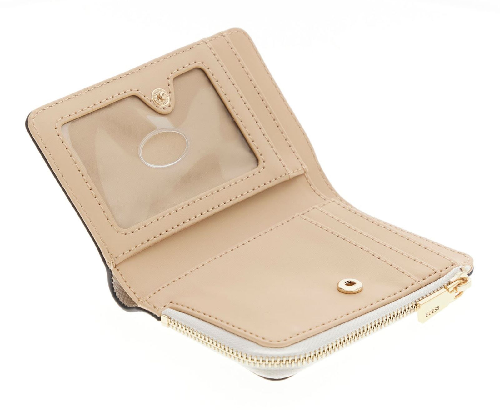 GUESS Gilda SLG Zip Around Card Case Cream White GUESS Gilda SLG Zip Around Card Case Cream White