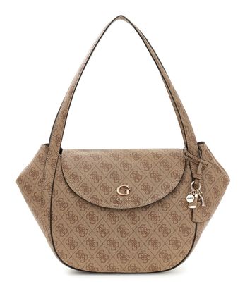 GUESS Coleen Logo Flap Shoulder Bag Latte Logo