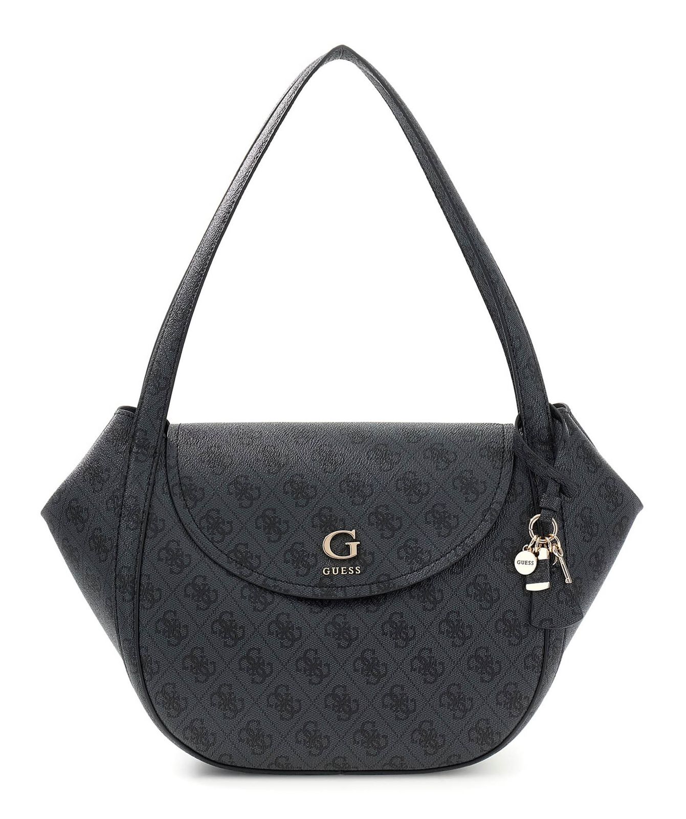 GUESS Coleen Logo Flap Shoulder Bag Coal Logo