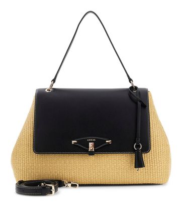GUESS Maggie Straw Flap Shoulder Bag L Natural / Black