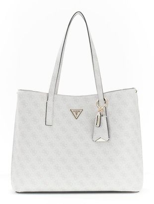 GUESS Meridian II Girlfriend Tote Bag Bone Logo