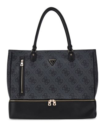 GUESS Zip Bottom Tote Coal Logo GUESS Zip Bottom Tote Coal Logo