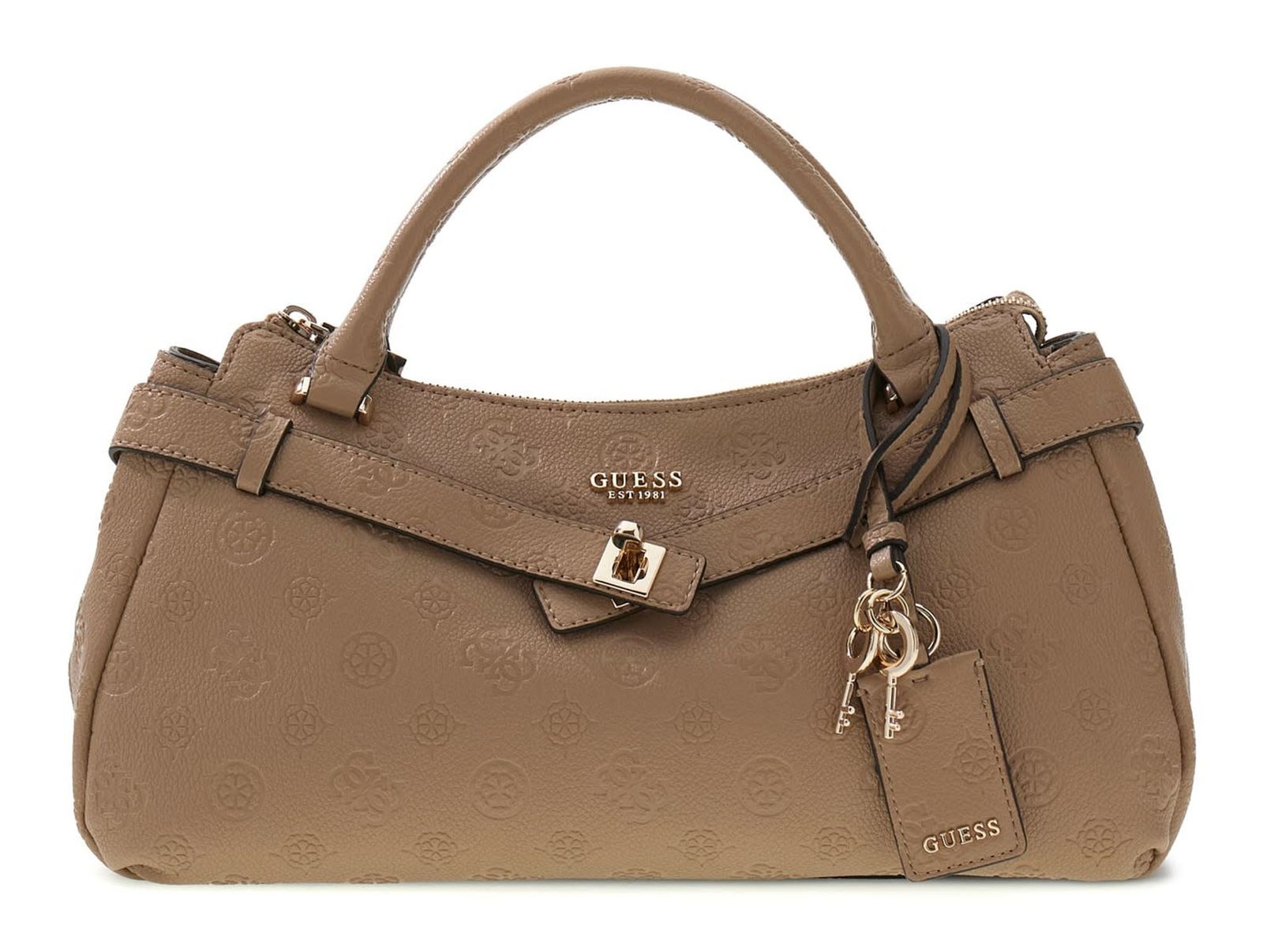 GUESS Ella Logo Girlfriend Satchel Beige Logo