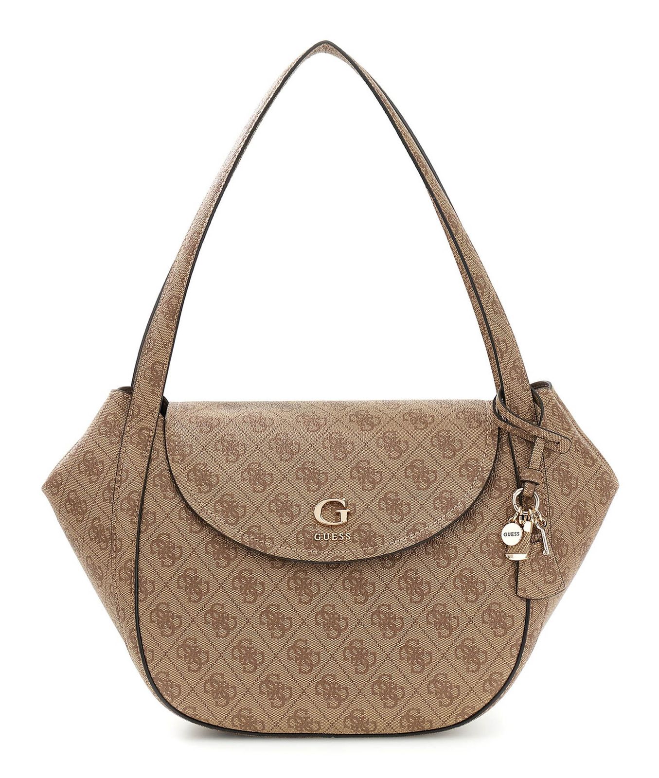GUESS Coleen Logo Flap Shoulder Bag Latte Logo
