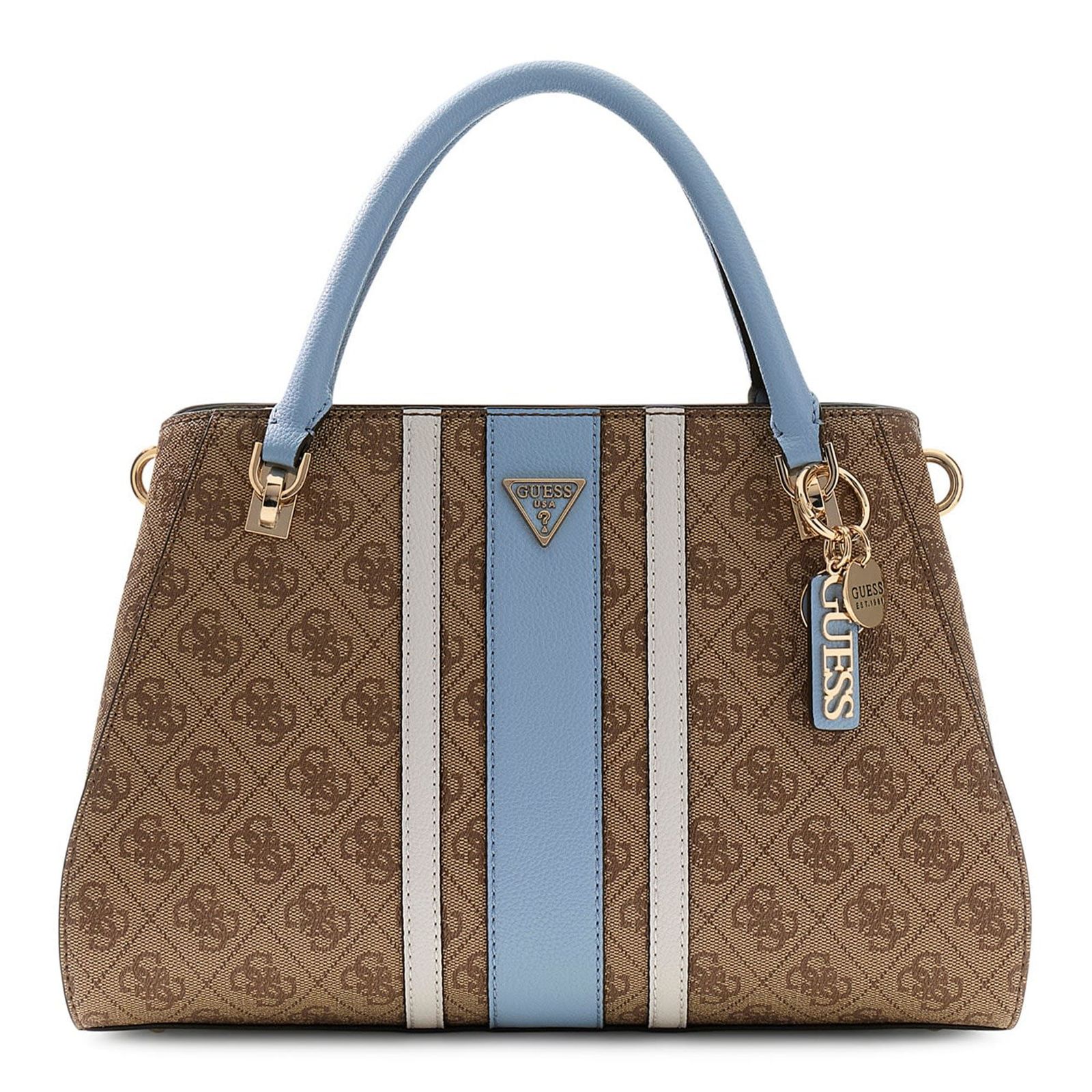 GUESS Noelle II Luxury Satchel Latte Logo / Light Blue
