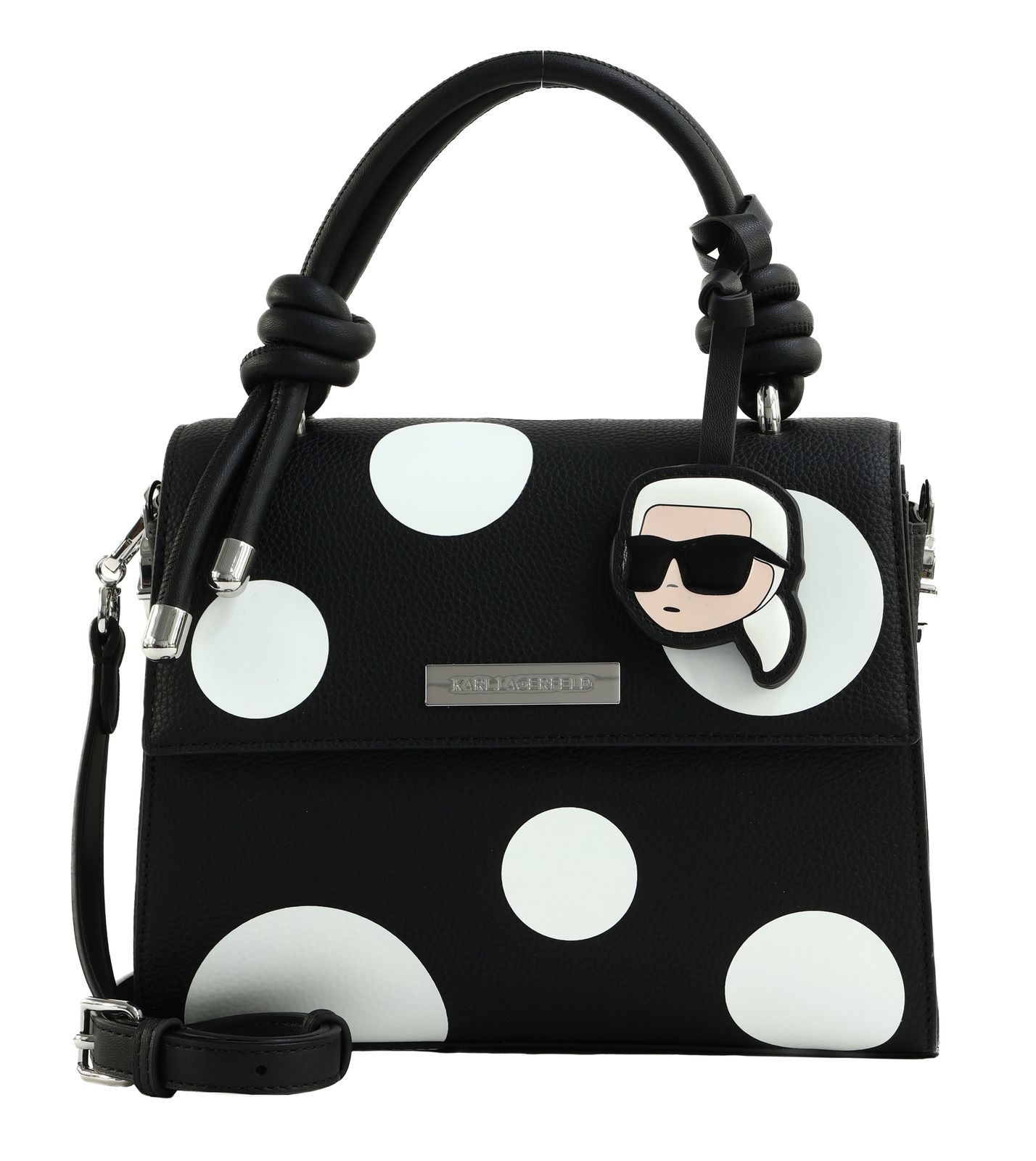 KARL LAGERFELD Ikon Pebble Crossbody Satchel Knots Variable BW Polka Dot
