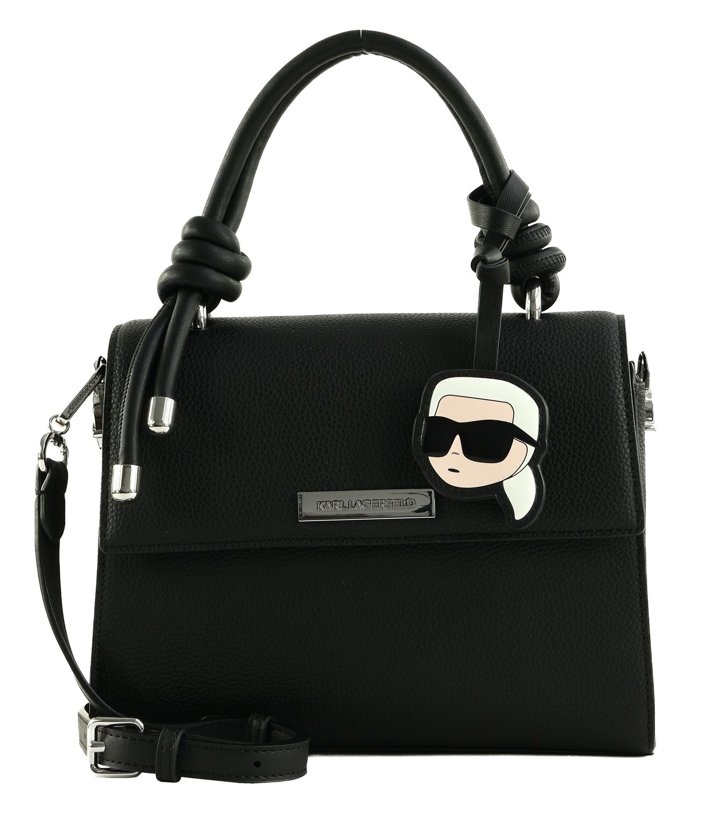 KARL LAGERFELD Ikon Pebble Crossbody Satchel Knots Black