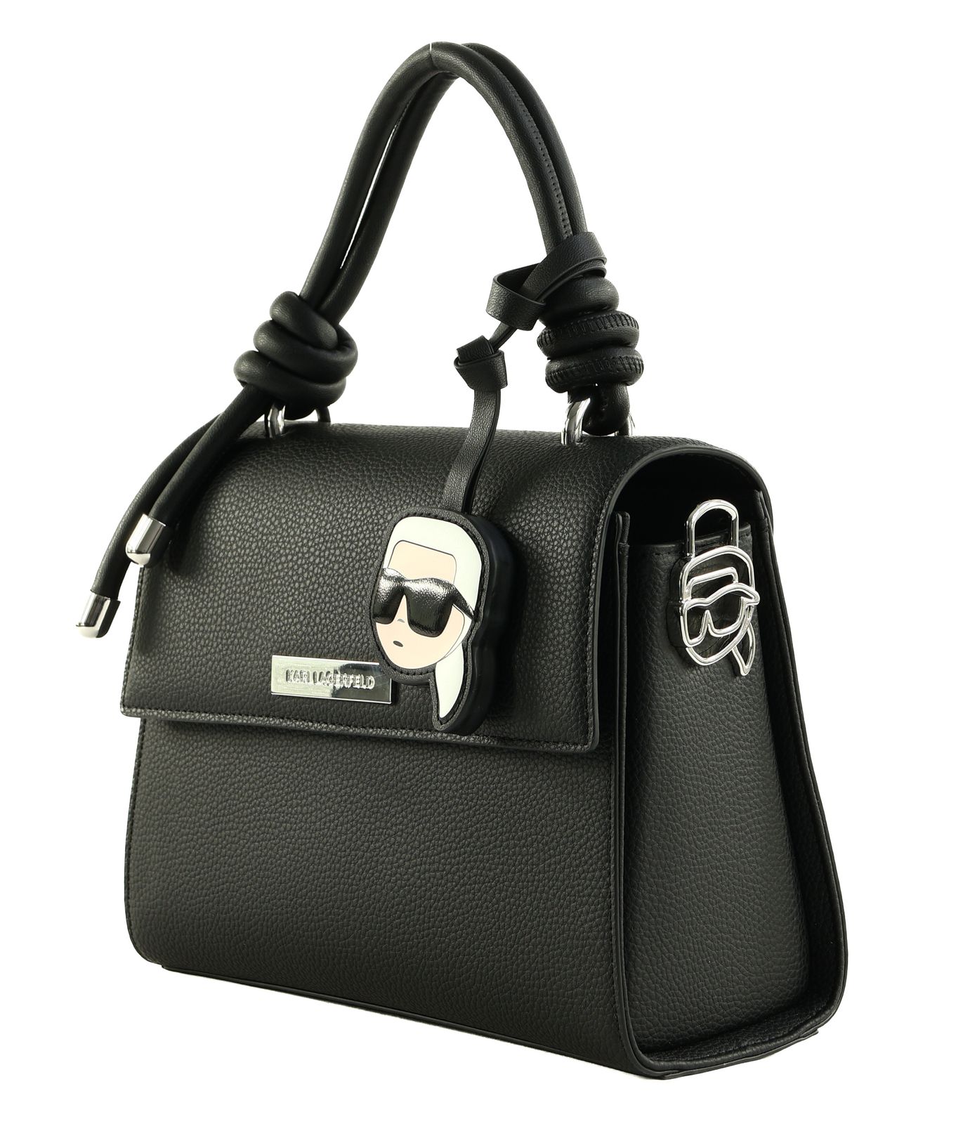 KARL LAGERFELD Ikon Pebble Crossbody Satchel Knots Black KARL LAGERFELD Ikon Pebble Crossbody Satchel Knots Black