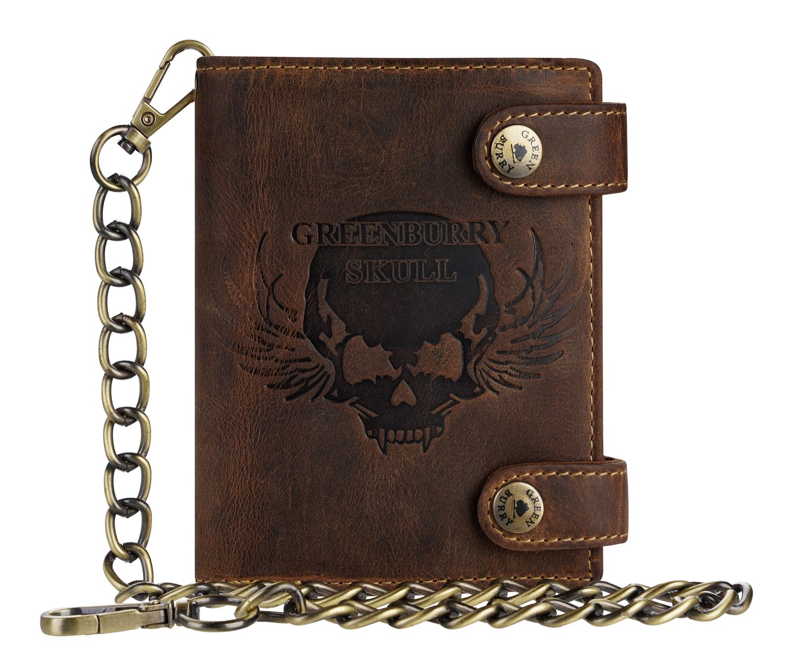GREENBURRY Vintage Wallet With Chain Brown Skull