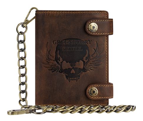 GREENBURRY Vintage Wallet With Chain Brown Skull