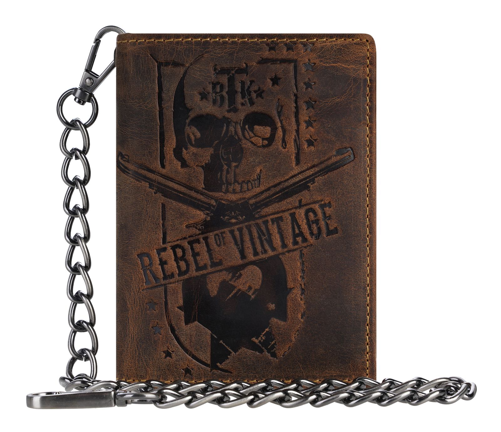GREENBURRY Vintage Wallet With Chain Brown Rebel-Skull
