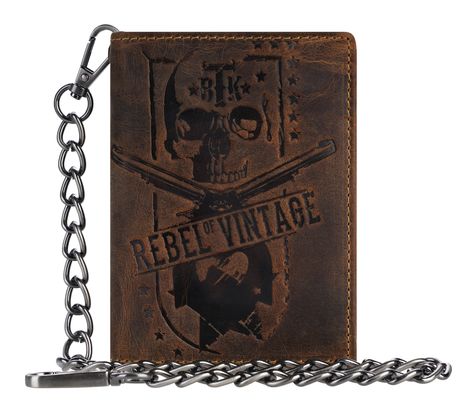 GREENBURRY Vintage Wallet With Chain Brown Rebel-Skull