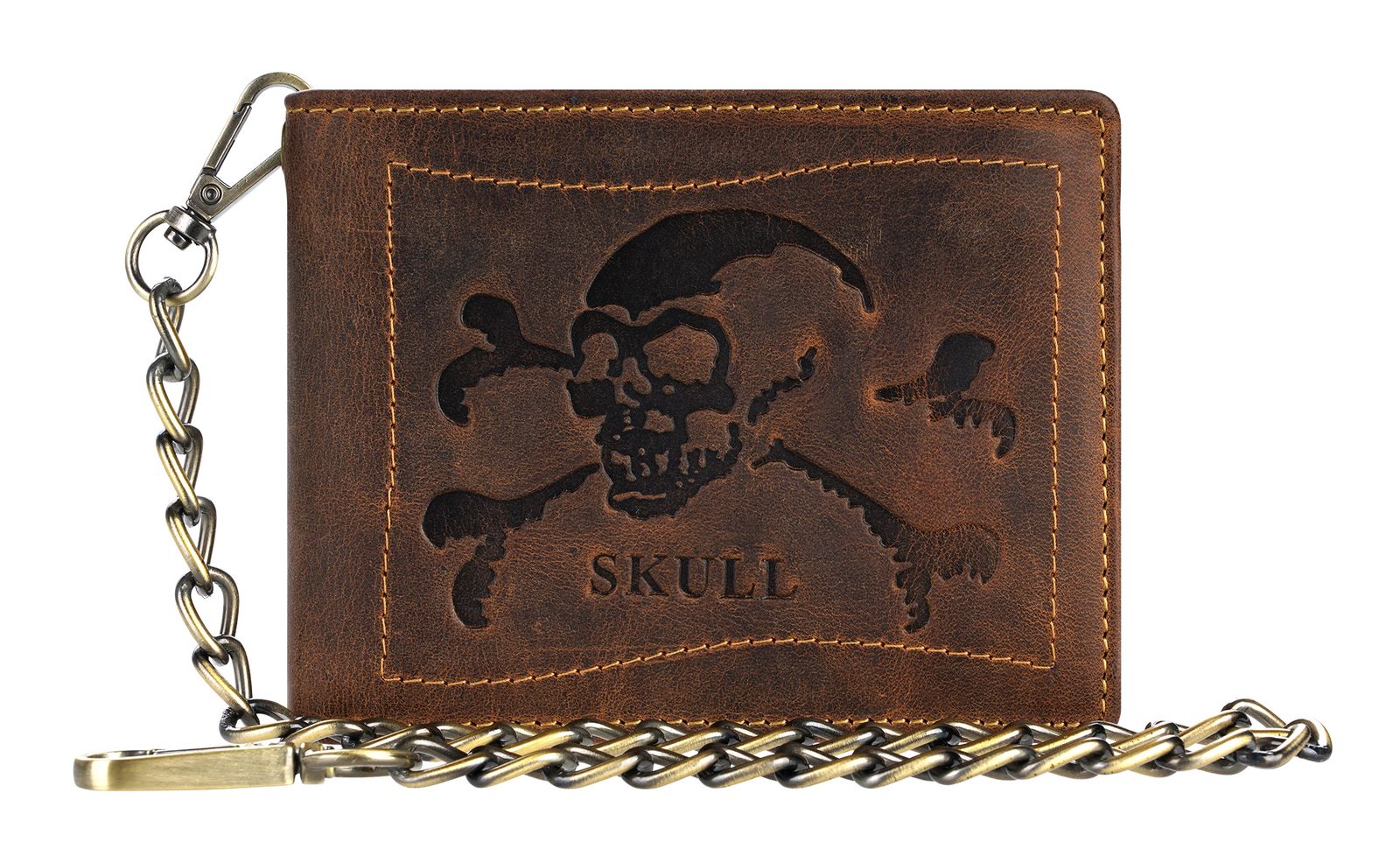 GREENBURRY Vintage Wallet With Chain Brown Skull