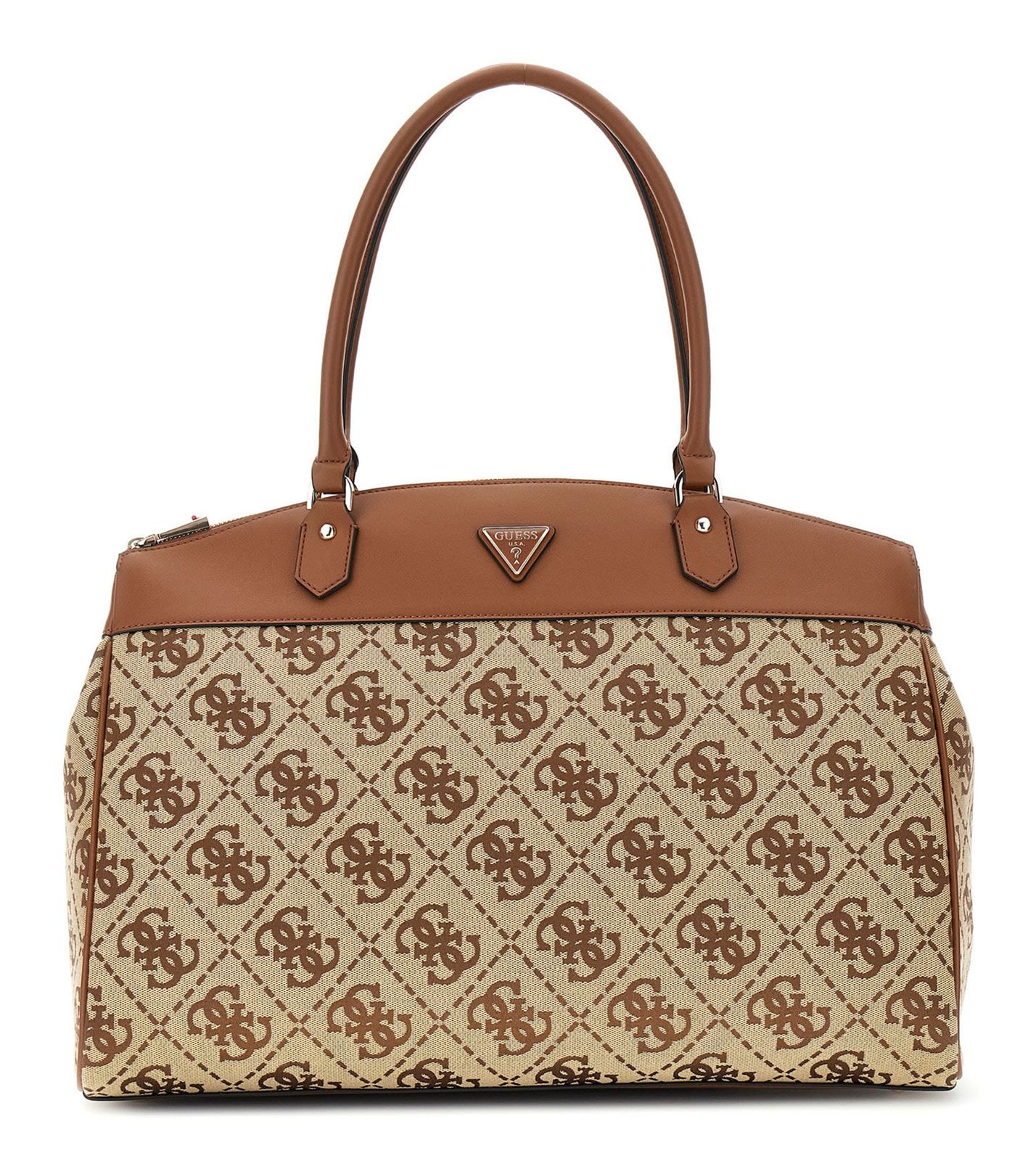 GUESS Audrey Logo Deluxe Dome Tote Cognac Logo
