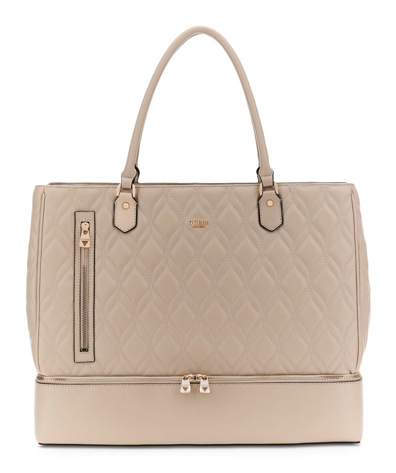 GUESS Maxine Zip Bottom Tote Light Taupe GUESS Maxine Zip Bottom Tote Light Taupe