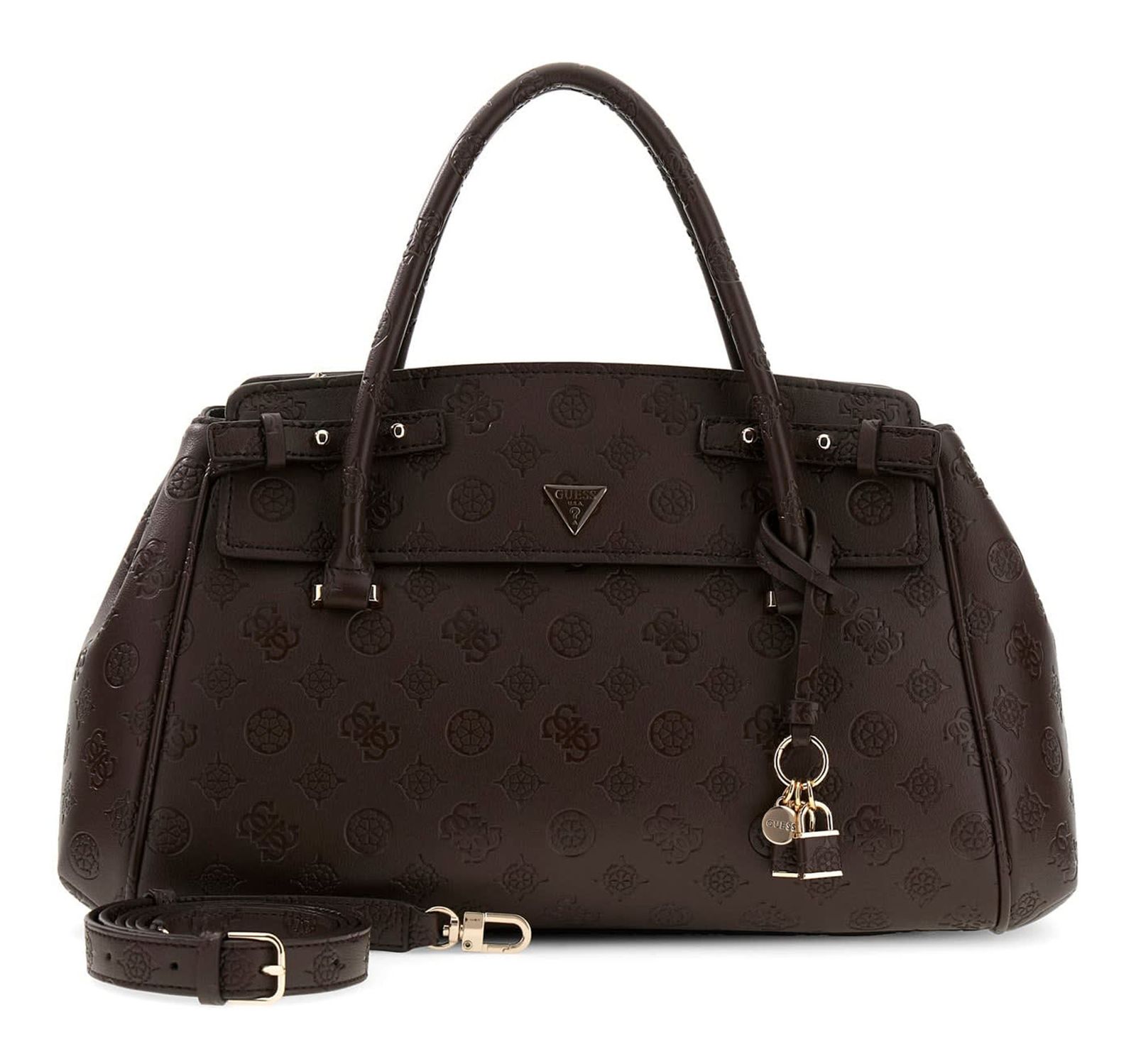 GUESS Diana 3 Compartment Satchel Chocolate Logo