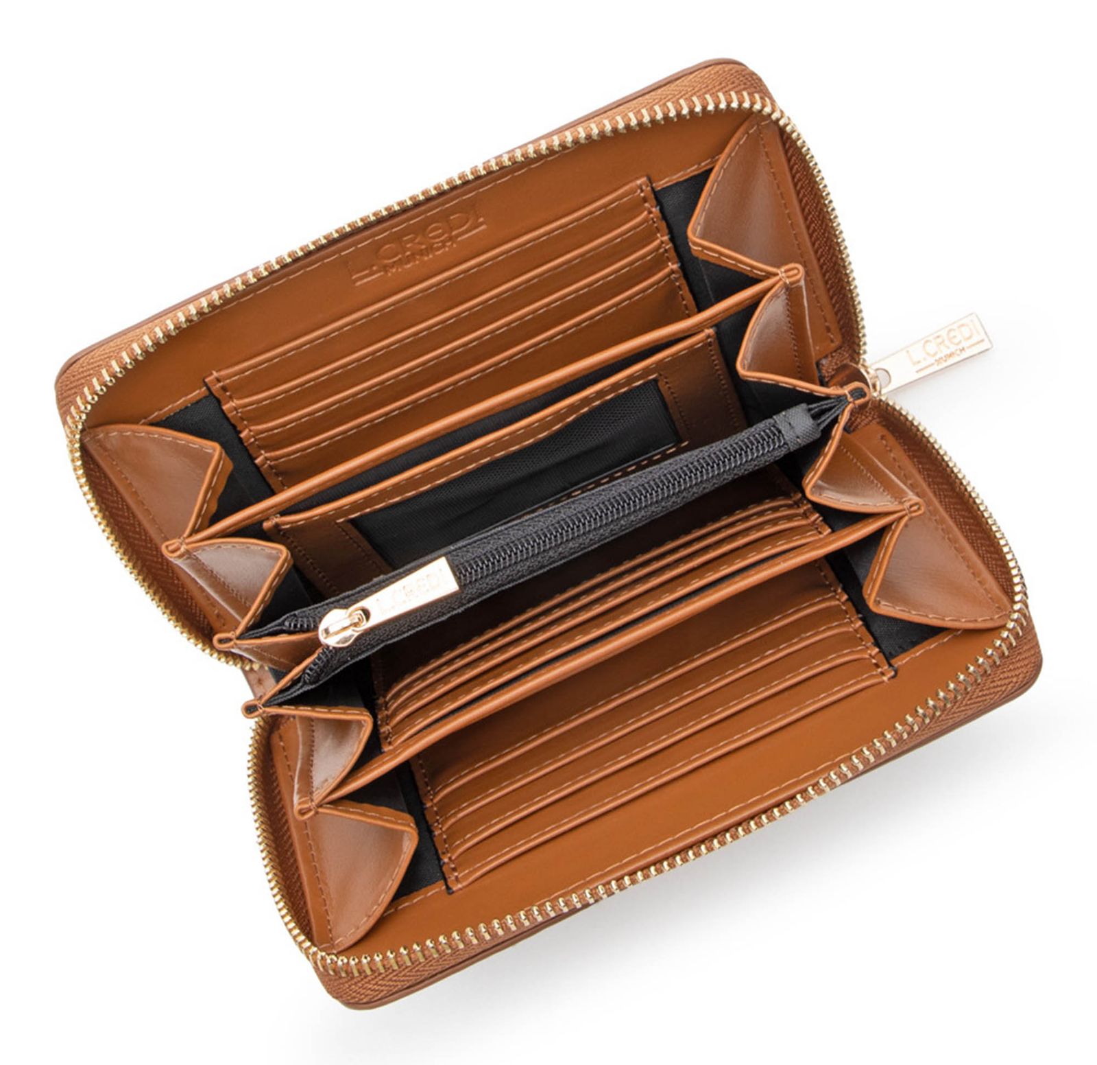 L.CREDI Perla Zip Around Wallet S Cognac L.CREDI Perla Zip Around Wallet S Cognac