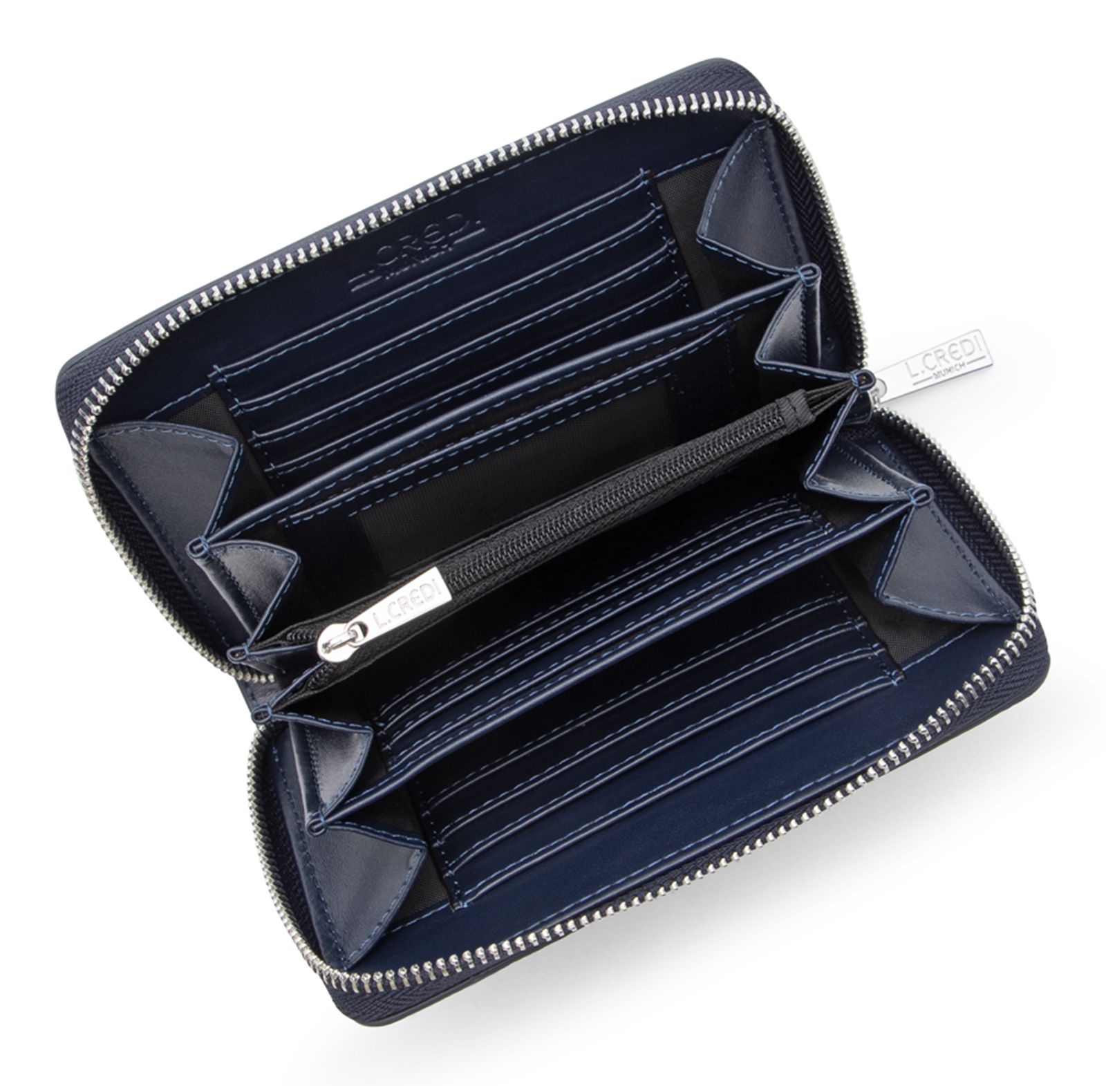 L.CREDI Perla Zip Around Wallet S Marina L.CREDI Perla Zip Around Wallet S Marina