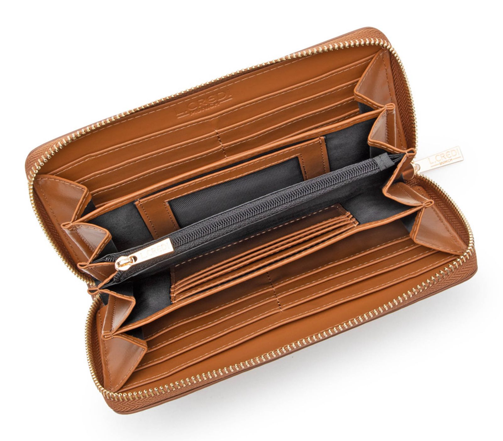 L.CREDI Perla Zip Around Wallet Cognac L.CREDI Perla Zip Around Wallet Cognac