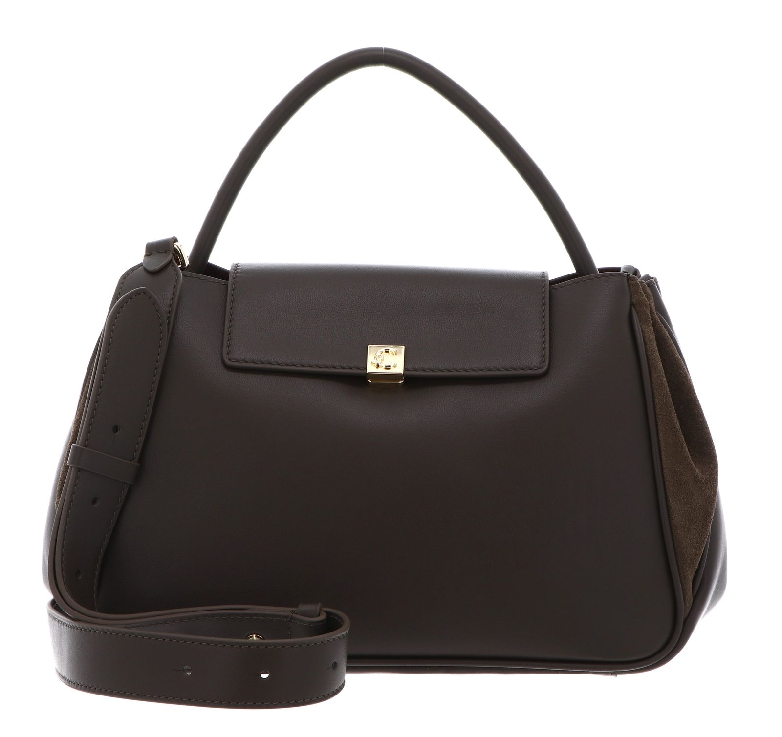 COCCINELLE Pansy Smooth Leather / Suede Leather Handbag S Fango / Fango