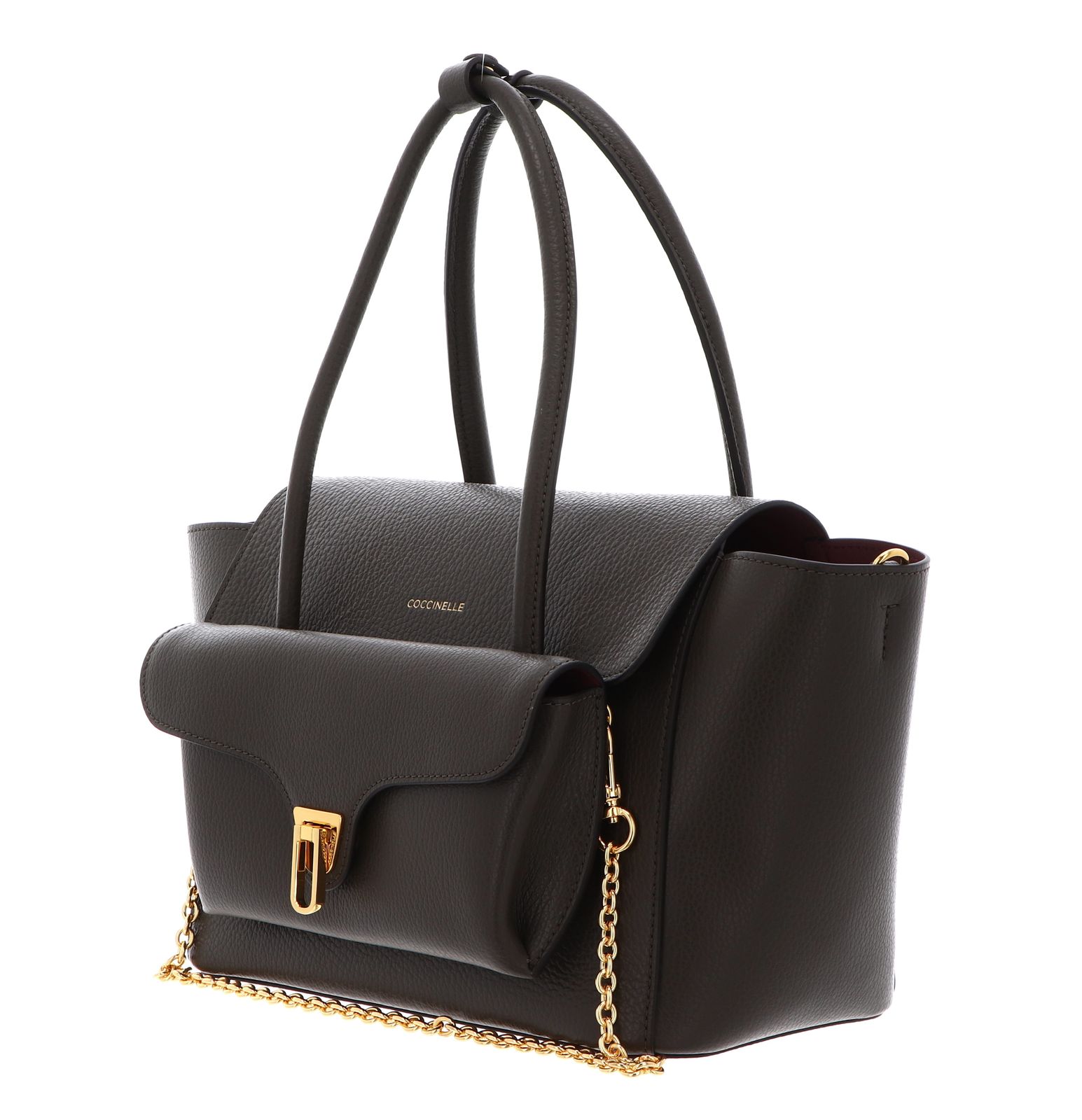 COCCINELLE Double Beat Grained Leather Handbag Fango COCCINELLE Double Beat Grained Leather Handbag Fango