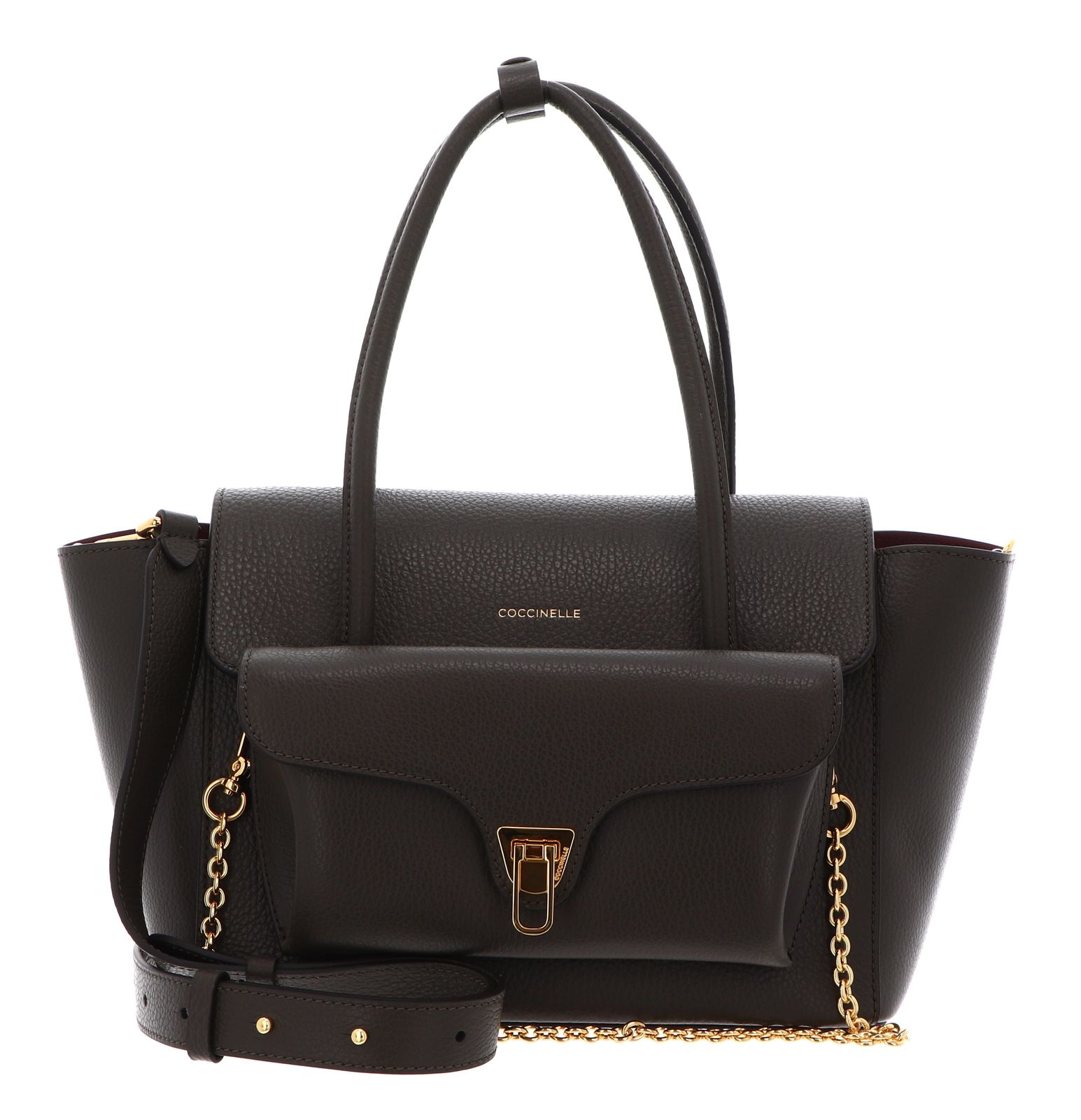 COCCINELLE Double Beat Grained Leather Handbag Fango