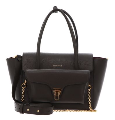 COCCINELLE Double Beat Grained Leather Handbag Fango COCCINELLE Double Beat Grained Leather Handbag Fango