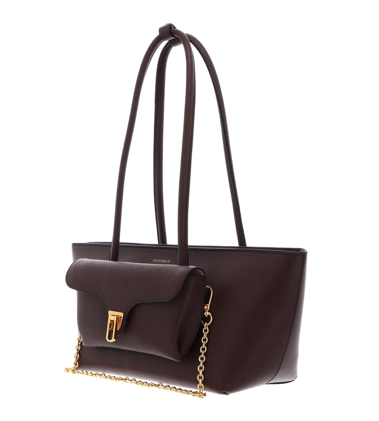 COCCINELLE Double Beat Grained Leather Handbag Berry COCCINELLE Double Beat Grained Leather Handbag Berry