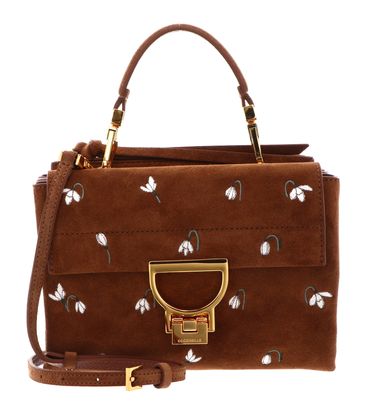 COCCINELLE Arlettis Snowdrop Handbag Suede Emb. /Gra.Leather Cognac / Cognac