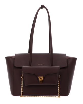 COCCINELLE Double Beat Grained Leather Handbag Berry