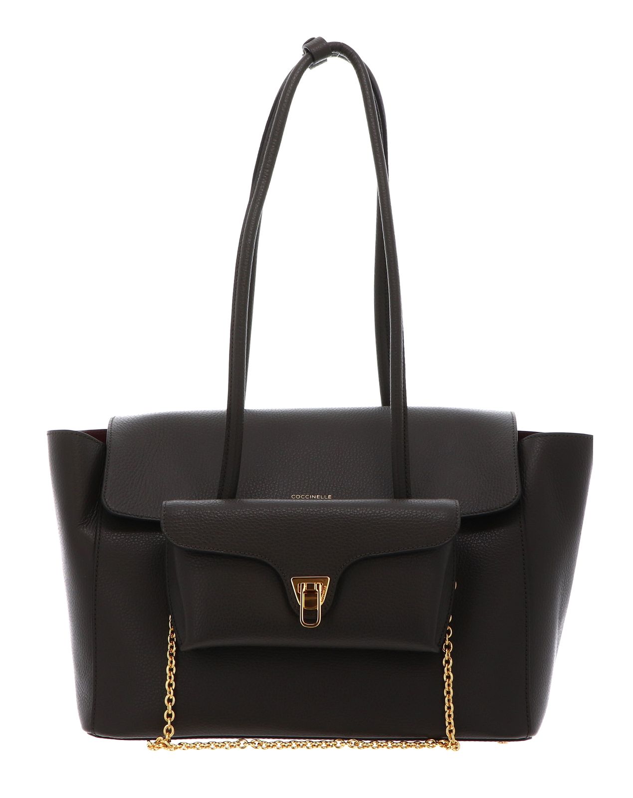 COCCINELLE Double Beat Grained Leather Handbag Fango