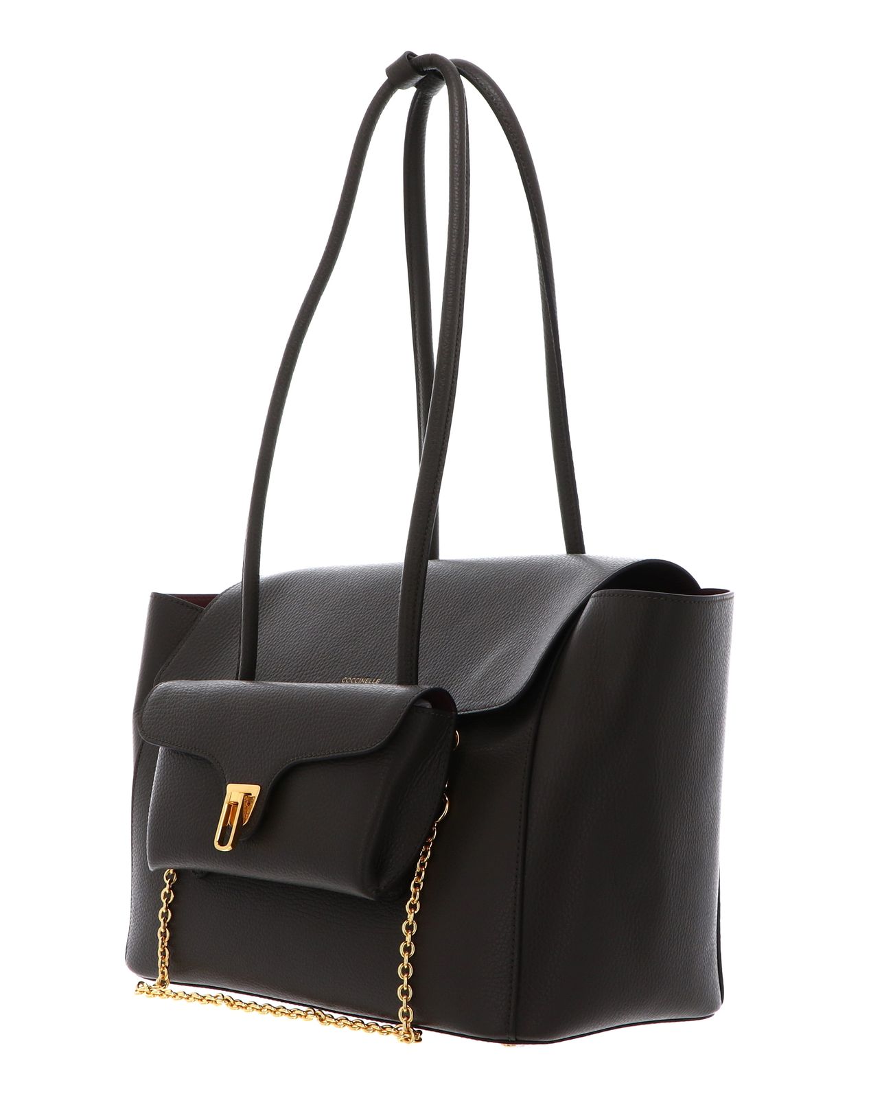COCCINELLE Double Beat Grained Leather Handbag Fango COCCINELLE Double Beat Grained Leather Handbag Fango