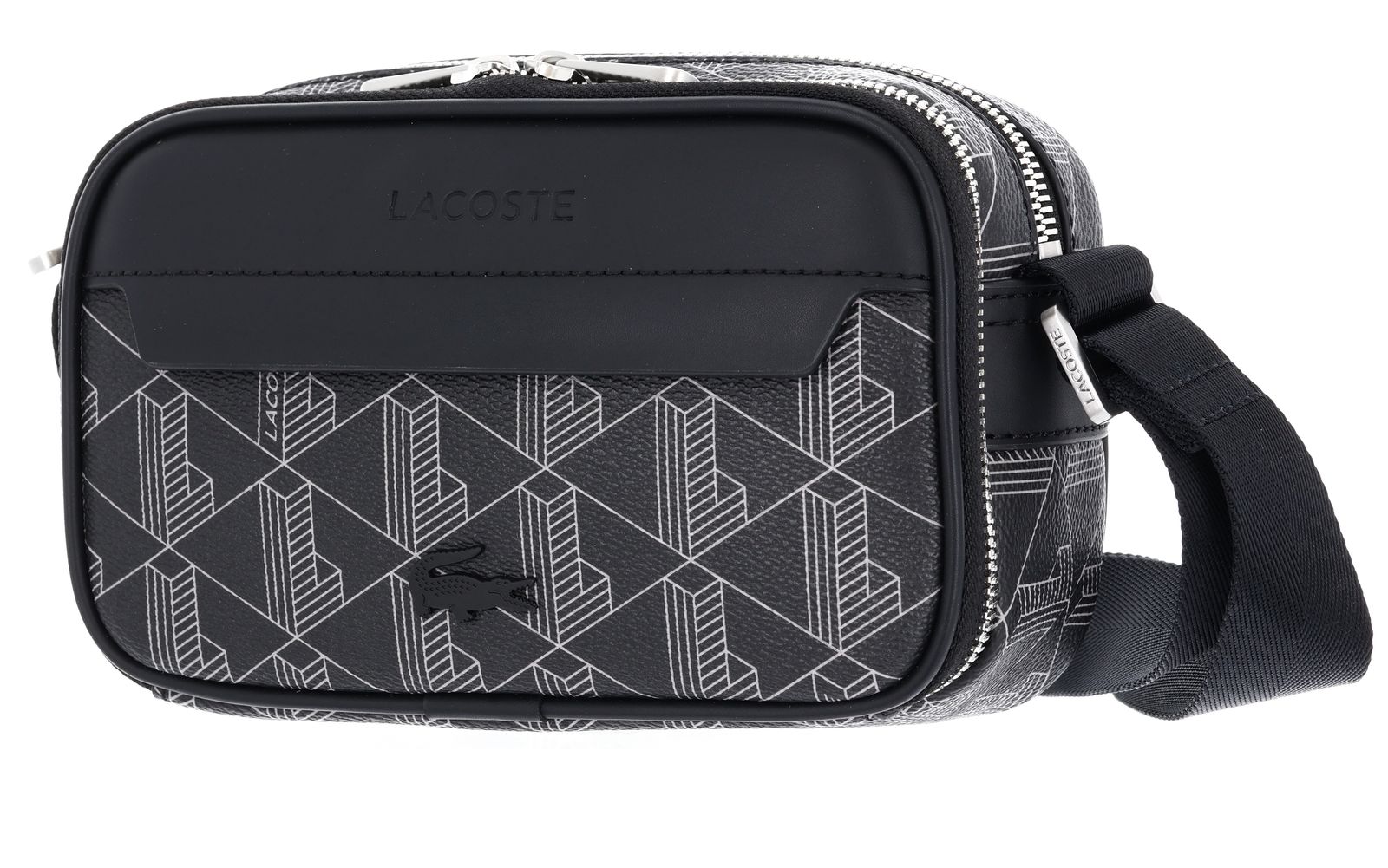 LACOSTE The Blend Reporter Bag Monogram Noir Gris LACOSTE The Blend Reporter Bag Monogram Noir Gris