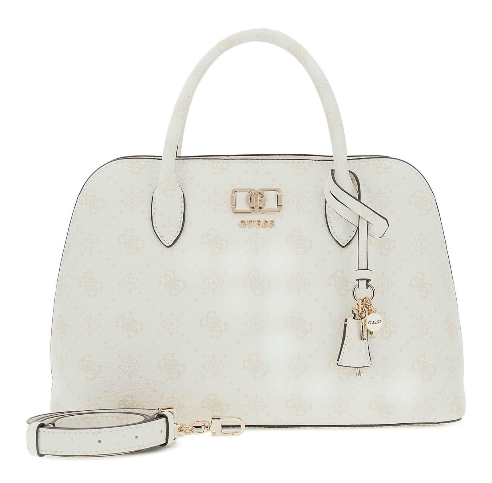 GUESS Emelie Logo Two Comp Satchel White Logo