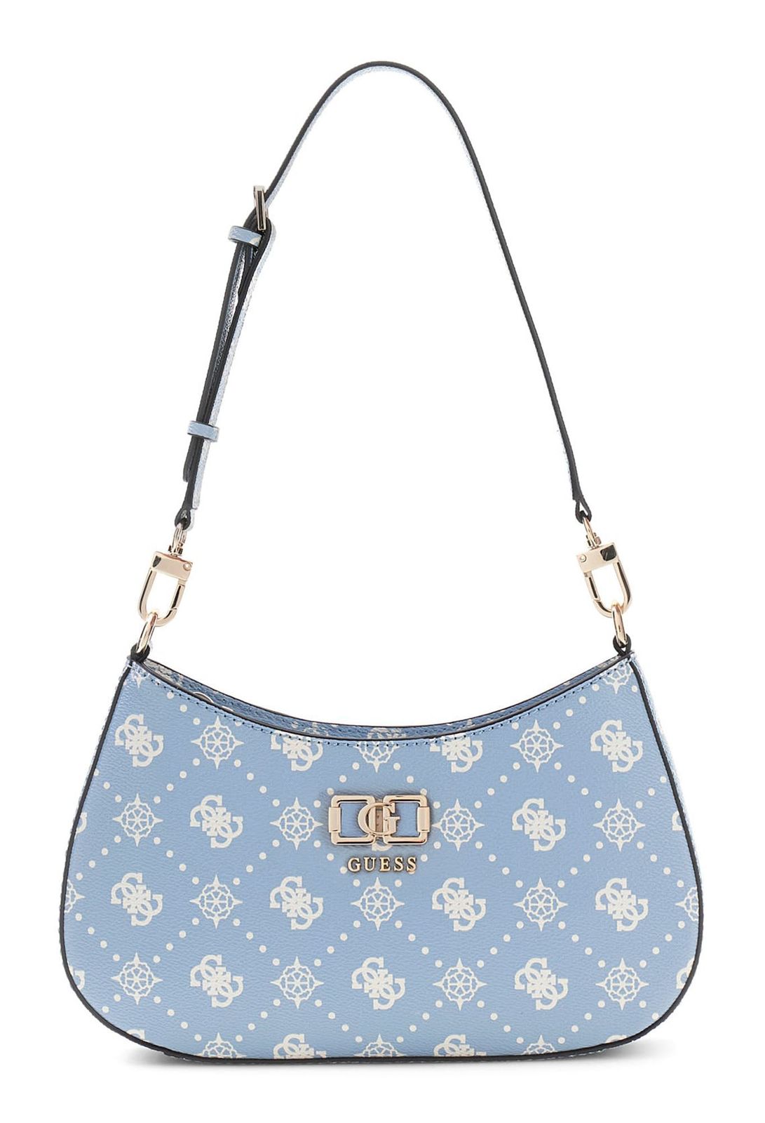 GUESS Emelie Logo Top Zip Shoulder Bag Light Blue Logo