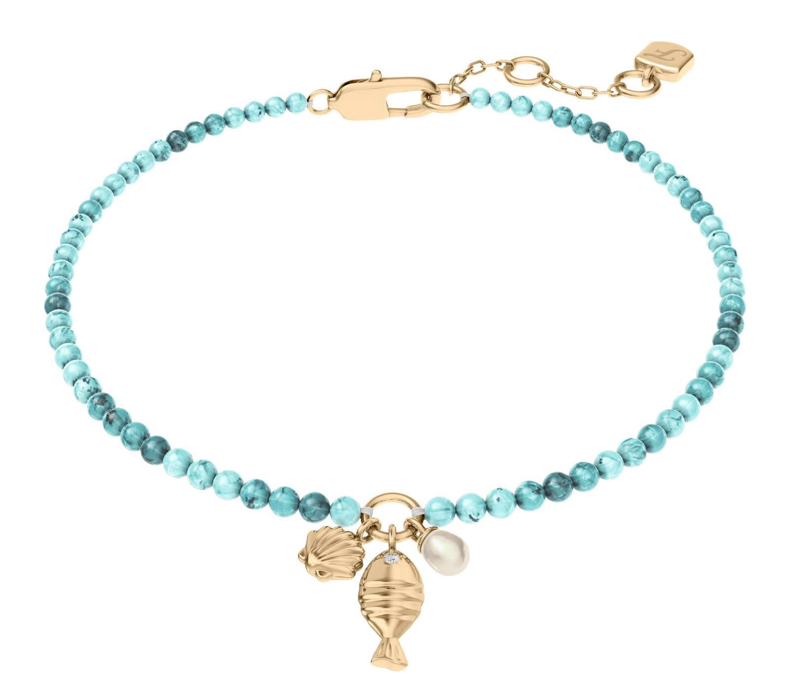 FOSSIL Sutton By The Sea Beaded Shell Bracelet Turquoise Blue Acrylic
