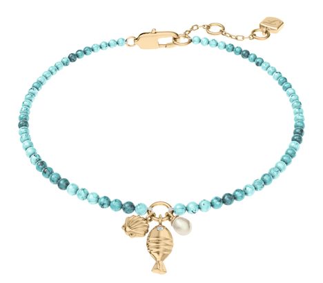 FOSSIL Sutton By The Sea Beaded Shell Bracelet Turquoise Blue Acrylic FOSSIL Sutton By The Sea Beaded Shell Bracelet Turquoise Blue Acrylic