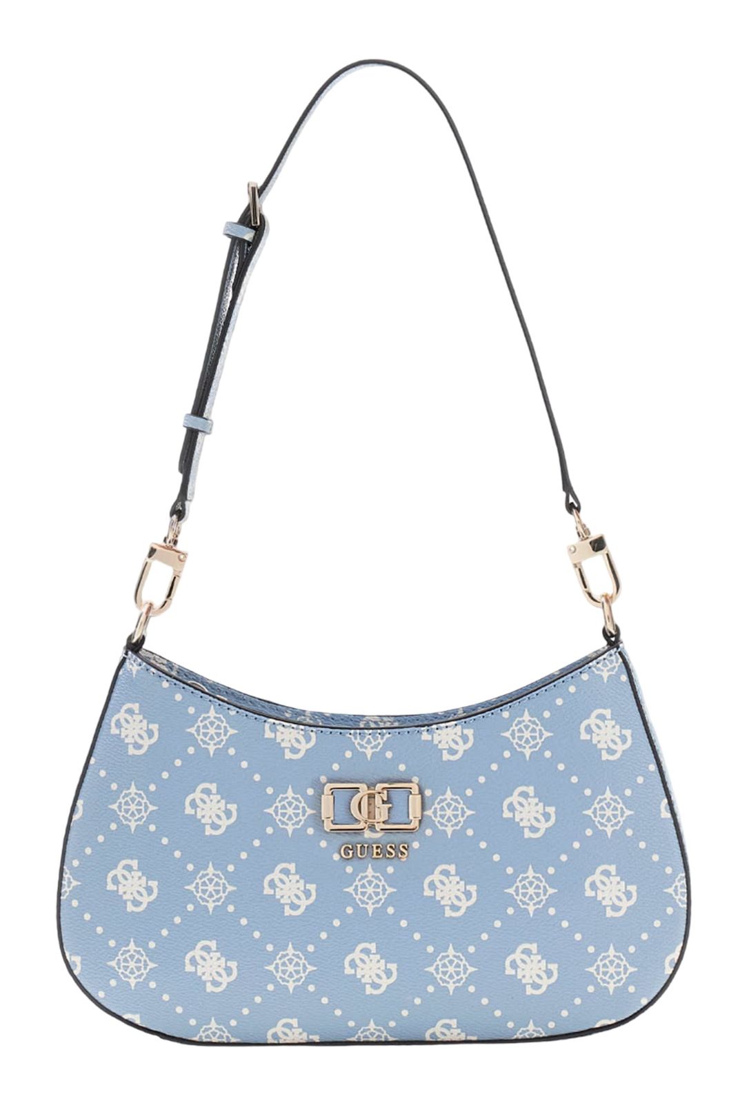 GUESS Emelie Logo Top Zip Shoulder Bag Light Blue Logo