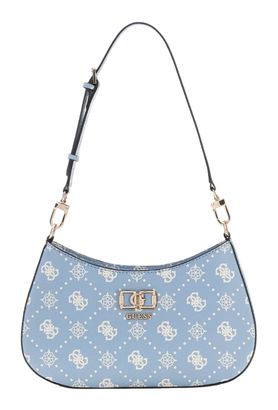 GUESS Emelie Logo Top Zip Shoulder Bag Light Blue Logo